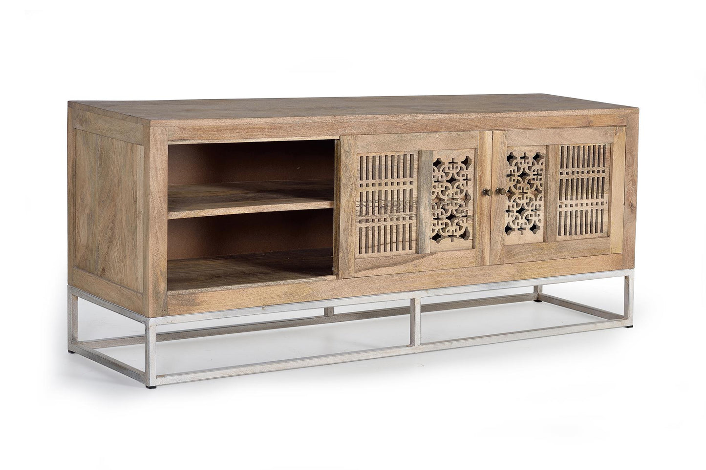 Mueble tv 2 puertas correderas en madera de mango y base de metal - GINER Y COLOMER