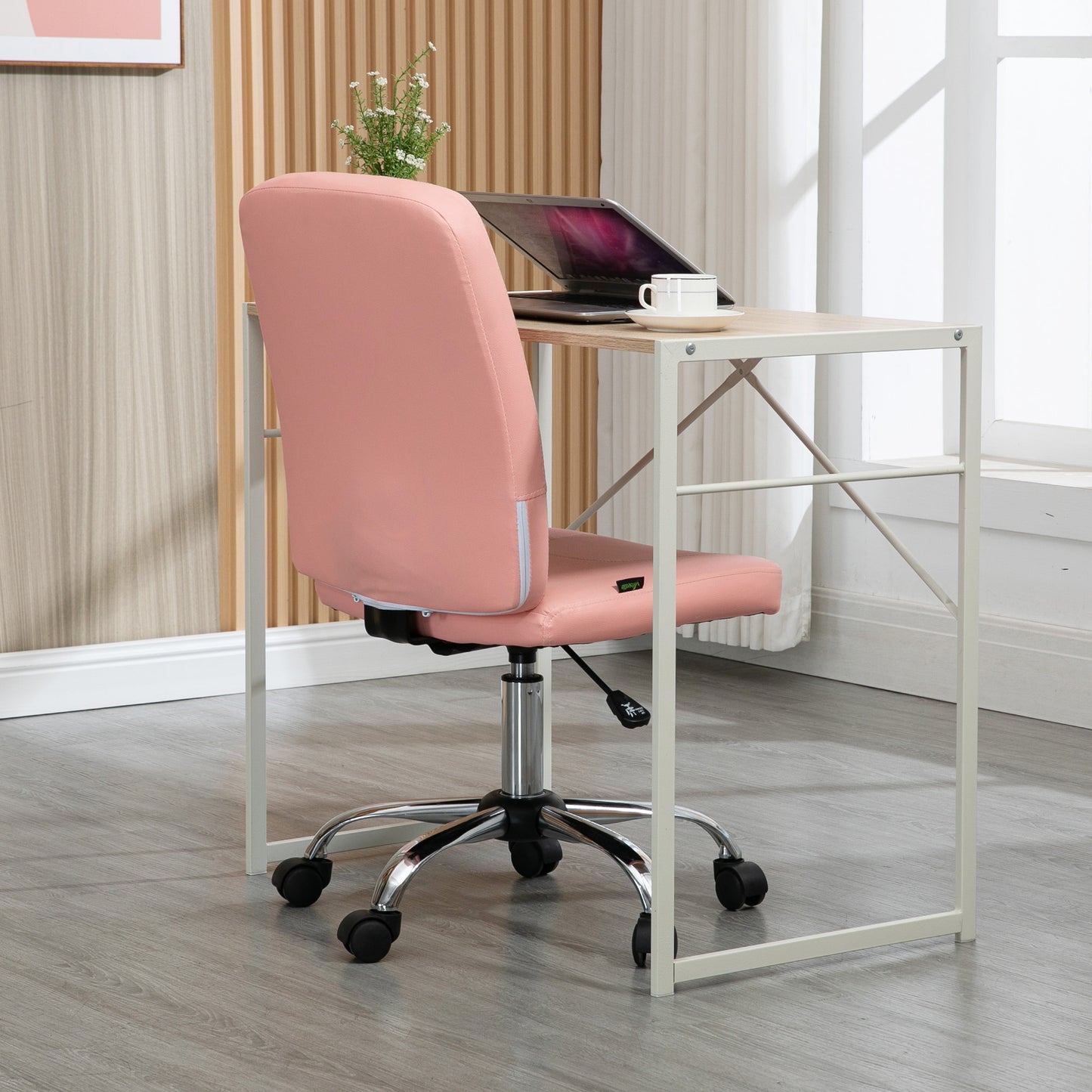 Vinsetto Silla de Oficina sin Brazos Silla de Escritorio Giratorio de Piel Sintética con Altura Ajustable Estilo Moderno Carga 120 kg 45x59x90-100 cm Rosa