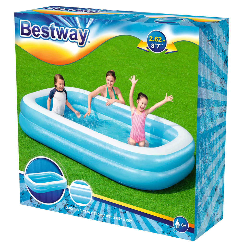 Bestway Piscina inflable familiar rectangular azul blanco 262x175x51cm