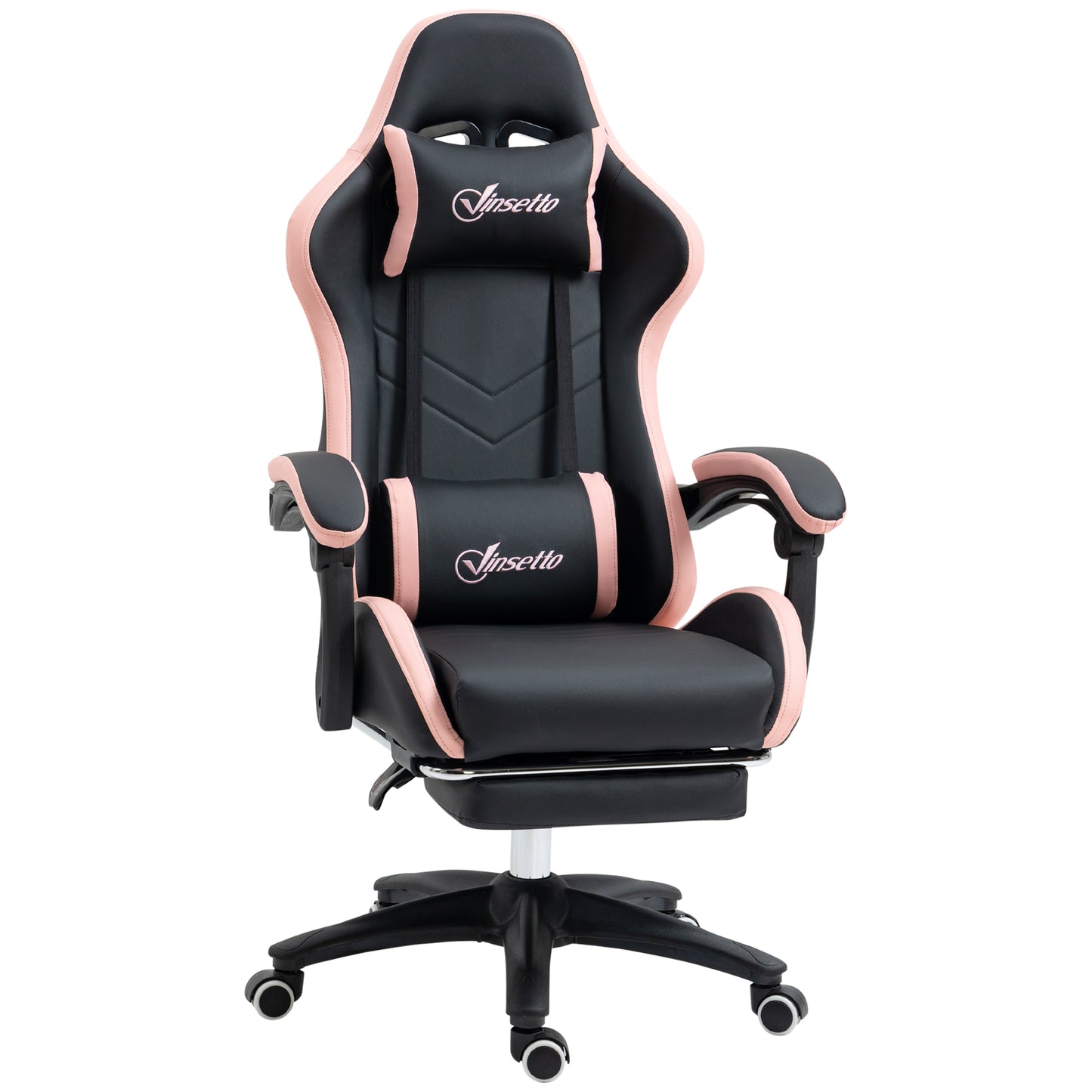 Vinsetto Silla Gaming Silla Gamer Racing de Cuero PU con Altura Ajustable Reclinable 135° Reposacabezas y Reposapiés Retráctil para Oficina Estudio 65x65x121-129 cm Negro