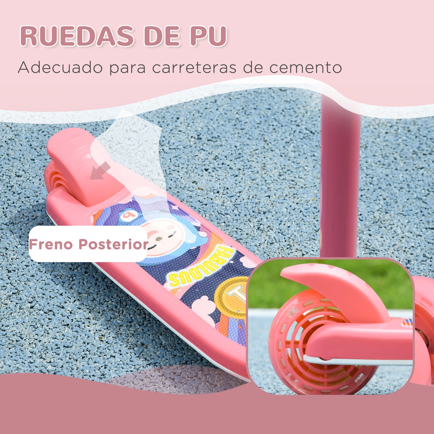 AIYAPLAY Patinete para Niños de 2-6 Años Patinete Infantil Patinete con 3 Ruedas Luces LED Altura Ajustable Carga 25 kg 52x29x63-76 cm Rosa