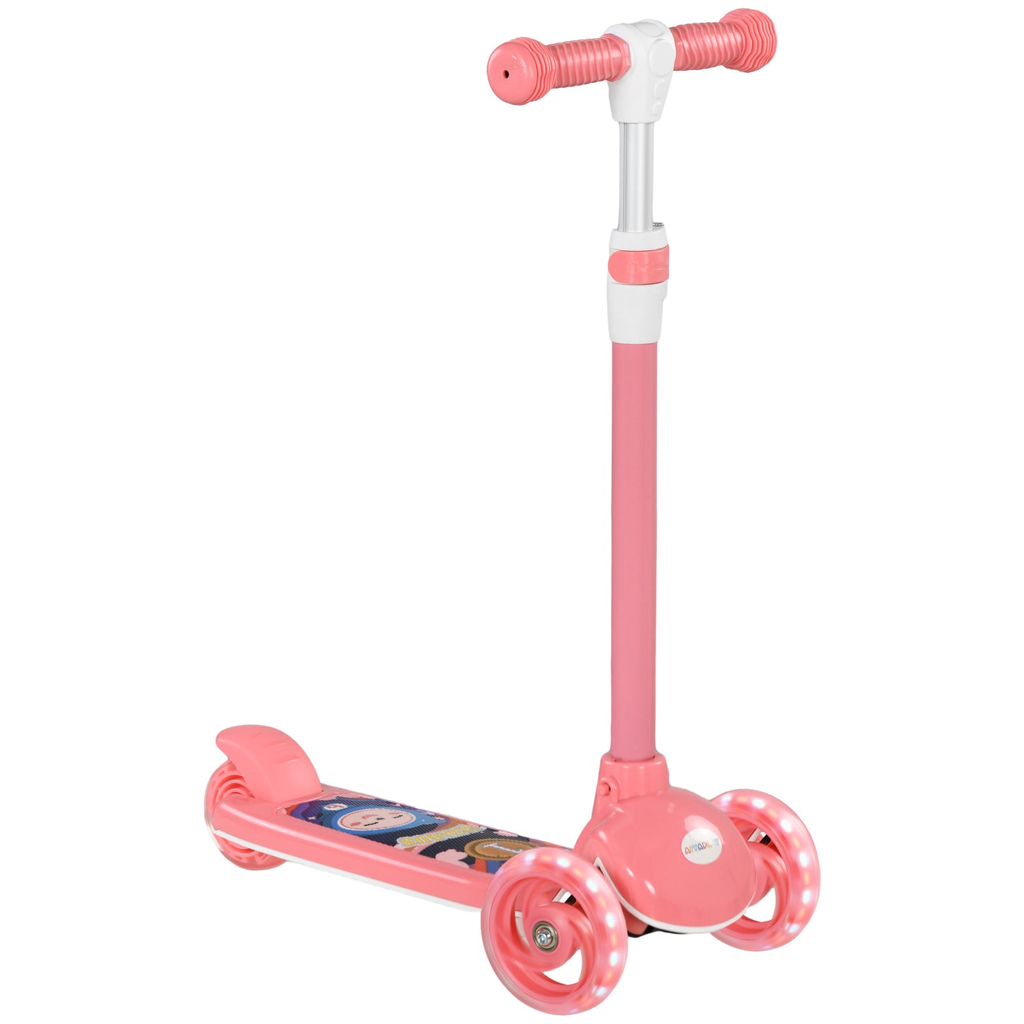 AIYAPLAY Patinete para Niños de 2-6 Años Patinete Infantil Patinete con 3 Ruedas Luces LED Altura Ajustable Carga 25 kg 52x29x63-76 cm Rosa