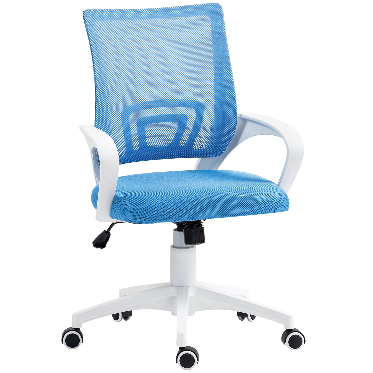 HOMCOM Silla de Oficina de Malla Silla de Escritorio Giratoria con Altura Ajustable Función de Basculante Soporte Lumbar y Reposabrazos Silla para Estudio Carga 120 kg Azul Claro