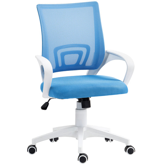 HOMCOM Silla de Oficina de Malla Silla de Escritorio Giratoria con Altura Ajustable Función de Basculante Soporte Lumbar y Reposabrazos Silla para Estudio Carga 120 kg Azul Claro