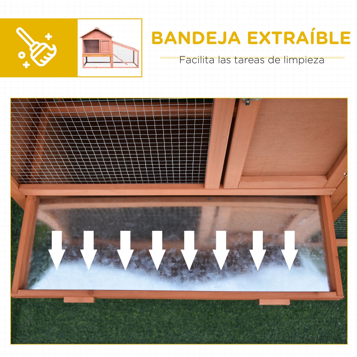 PawHut Conejera de Exterior Hecha de Madera Jaula para Conejos Dos Niveles con Techo Puerta y Ventana Bandeja Extraíble y Lavable Alta Comodidad Gran Espacio 144x64.5x100cm