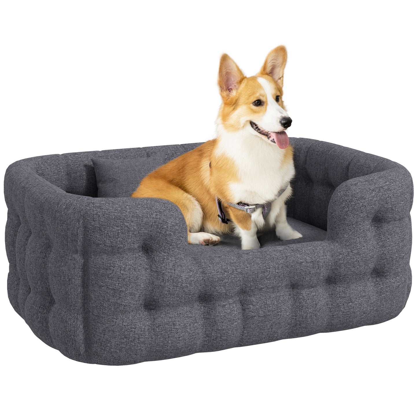 PawHut Cama para Perros Medianos Cama para Mascotas con 2 Almohadas Colchón para Perros con Base Antideslizante Funda Extraíble y Lavable 90x60x35 cm Gris