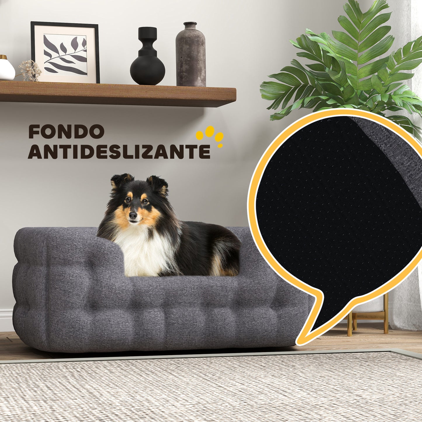 PawHut Cama para Perros Medianos Cama para Mascotas con 2 Almohadas Colchón para Perros con Base Antideslizante Funda Extraíble y Lavable 90x60x35 cm Gris