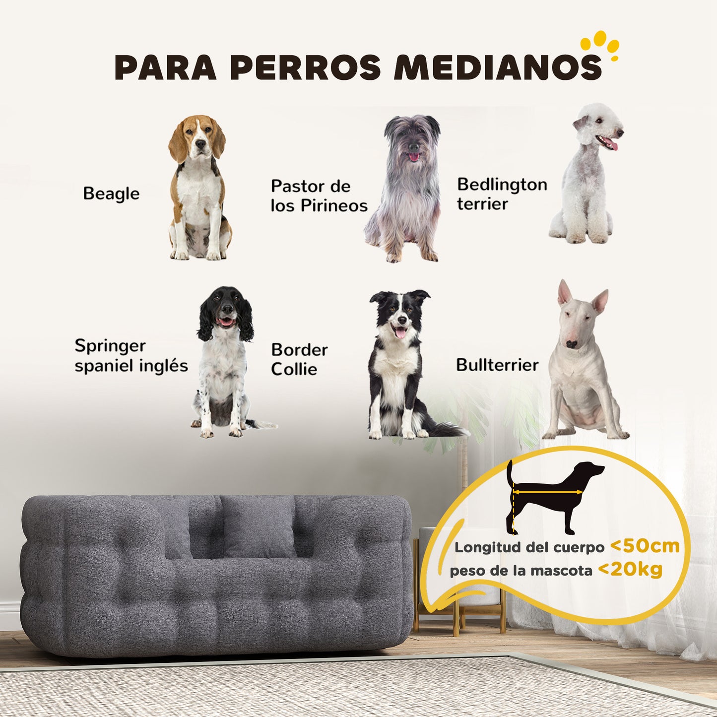 PawHut Cama para Perros Medianos Cama para Mascotas con 2 Almohadas Colchón para Perros con Base Antideslizante Funda Extraíble y Lavable 90x60x35 cm Gris