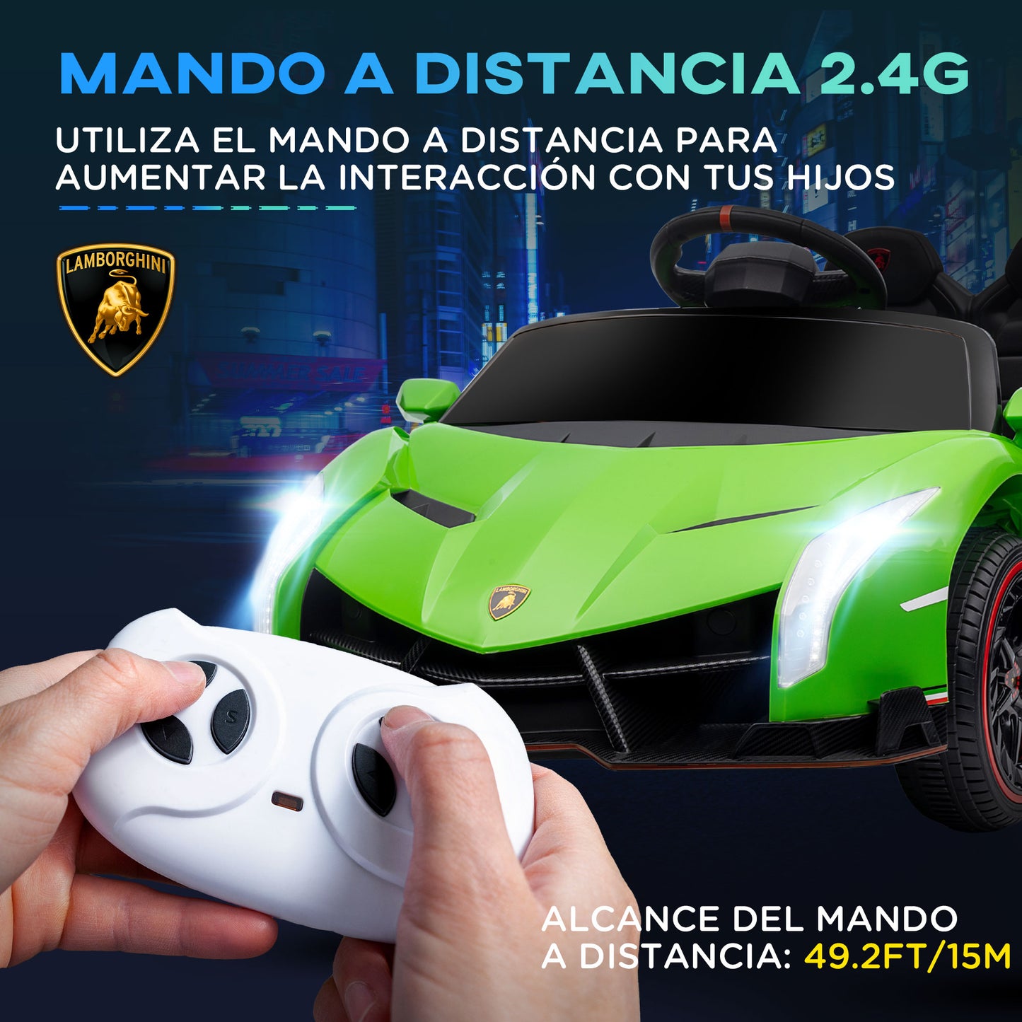 HOMCOM Coche Eléctrico Lamborghini para Niños de 3 a 6 Años Coche de Batería 12V Velocidad Max.7 km/h Puerta de Tijera con Control Remoto MP3 Luces y Cinturón de Seguridad 111x61x45 cm Verde