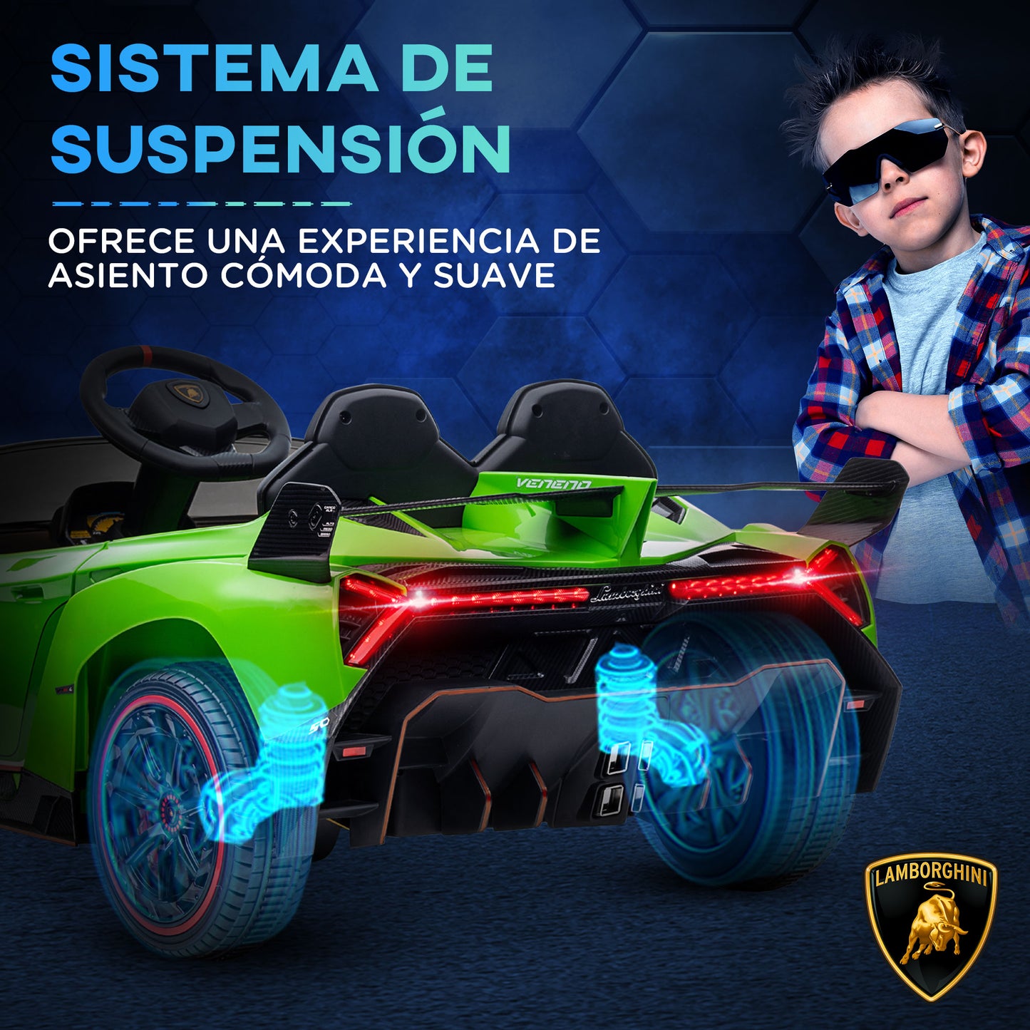 HOMCOM Coche Eléctrico Lamborghini para Niños de 3 a 6 Años Coche de Batería 12V Velocidad Max.7 km/h Puerta de Tijera con Control Remoto MP3 Luces y Cinturón de Seguridad 111x61x45 cm Verde