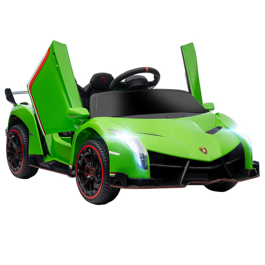 HOMCOM Coche Eléctrico Lamborghini para Niños de 3 a 6 Años Coche de Batería 12V Velocidad Max.7 km/h Puerta de Tijera con Control Remoto MP3 Luces y Cinturón de Seguridad 111x61x45 cm Verde