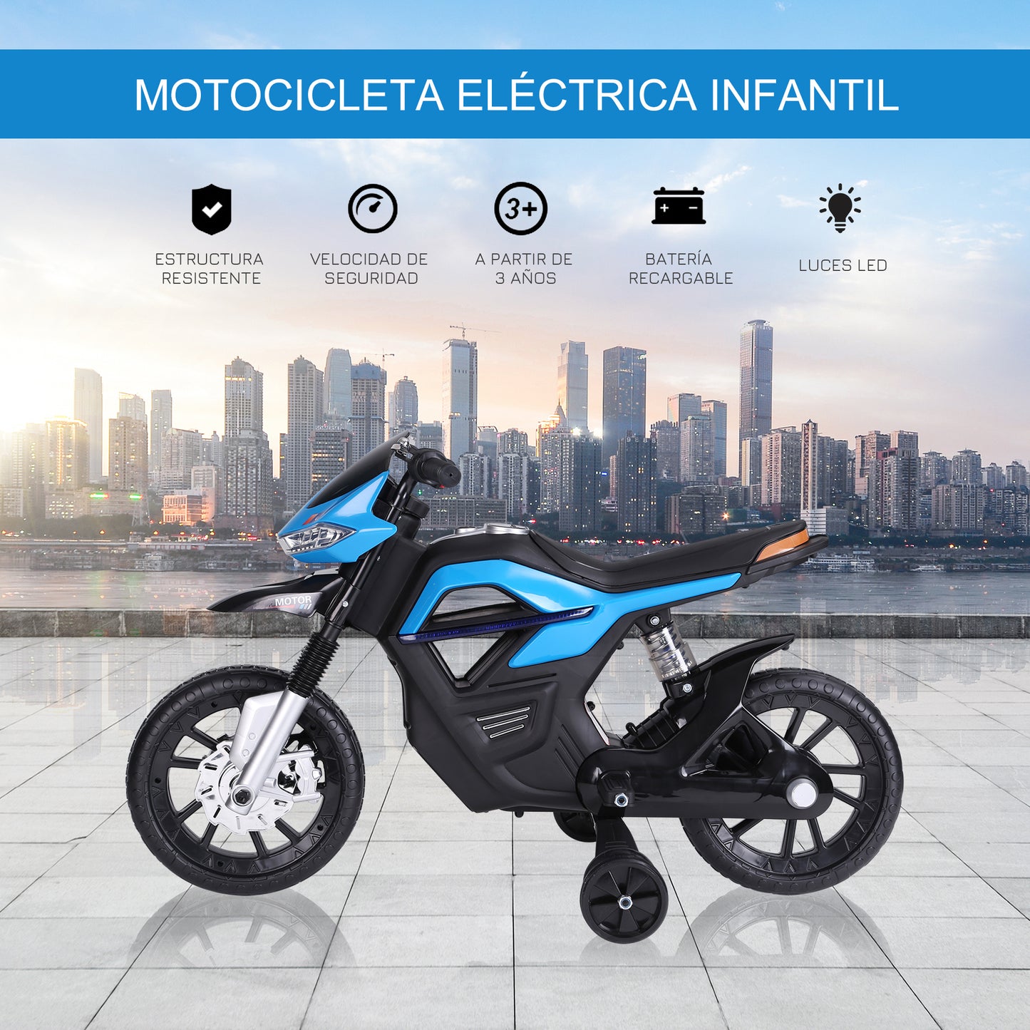 HOMCOM Moto Eléctrica Infantil Moto de Juguete Niños +3 Años Batería 6V con Luces y Música 105x52.3x62.3cm