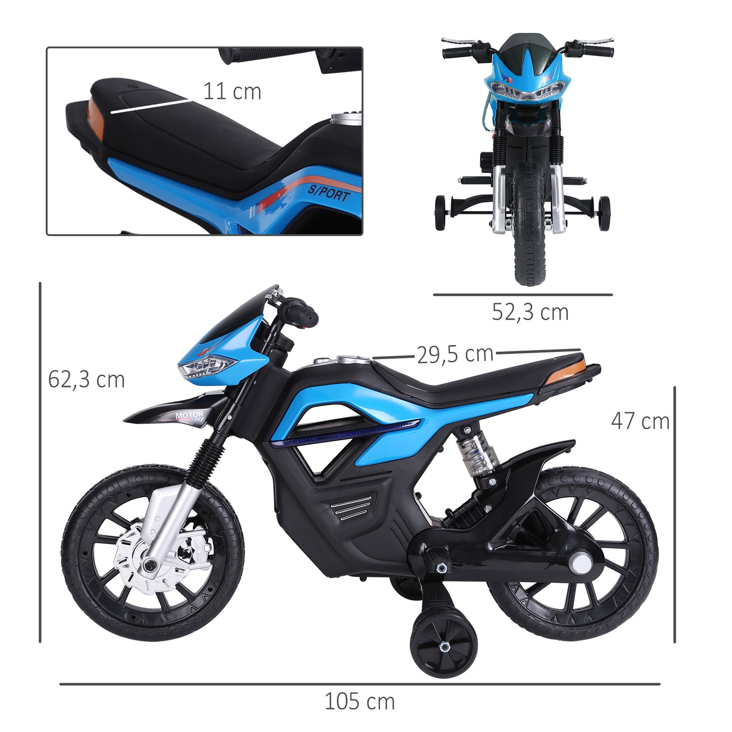 HOMCOM Moto Eléctrica Infantil Moto de Juguete Niños +3 Años Batería 6V con Luces y Música 105x52.3x62.3cm