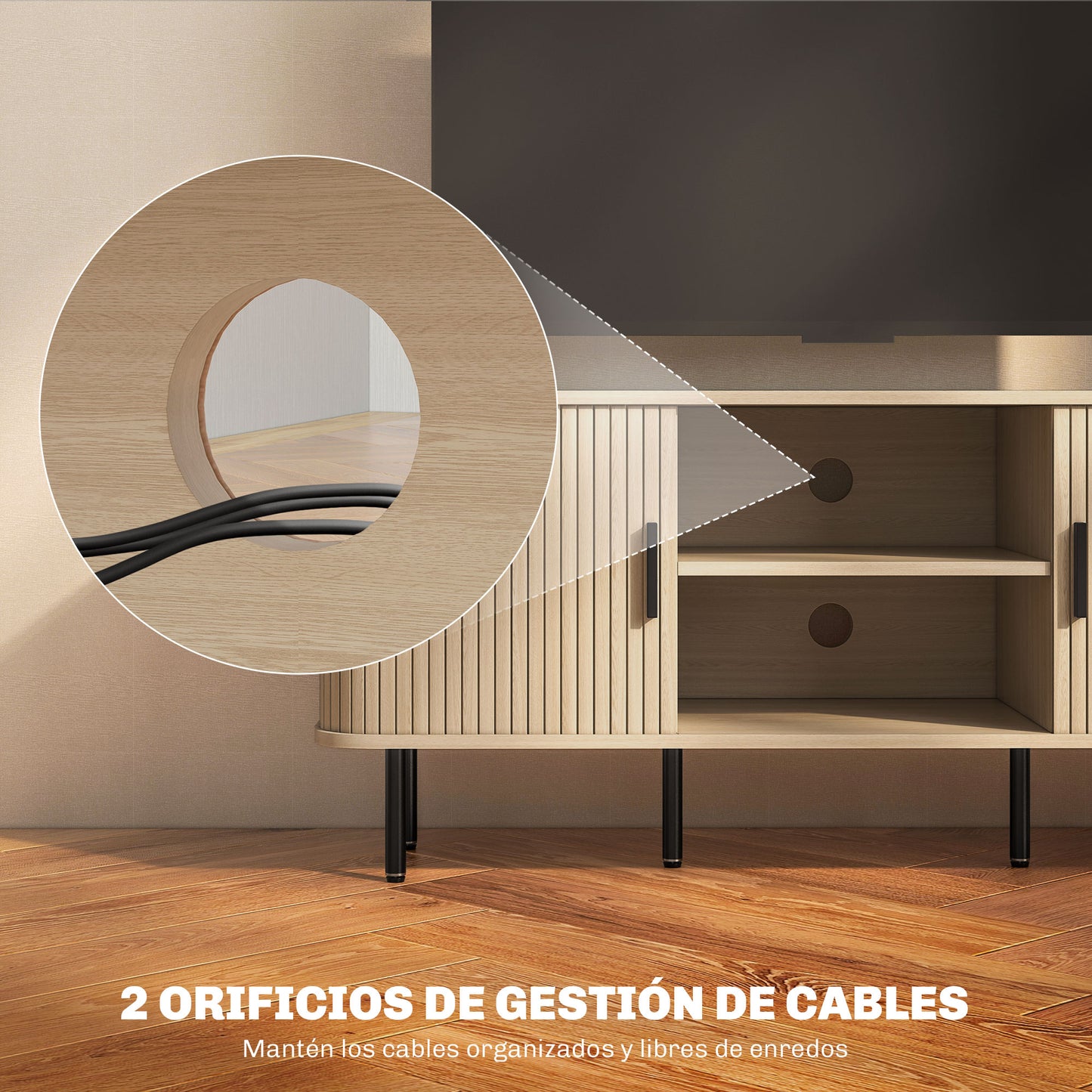 HOMCOM Mueble de TV Vintage Mesa de TV de Salón con 2 Puertas Correderas de Tambor 2 Estantes Abiertos Mueble para Televisores de 55 Pulgadas 120x40x55 cm Roble