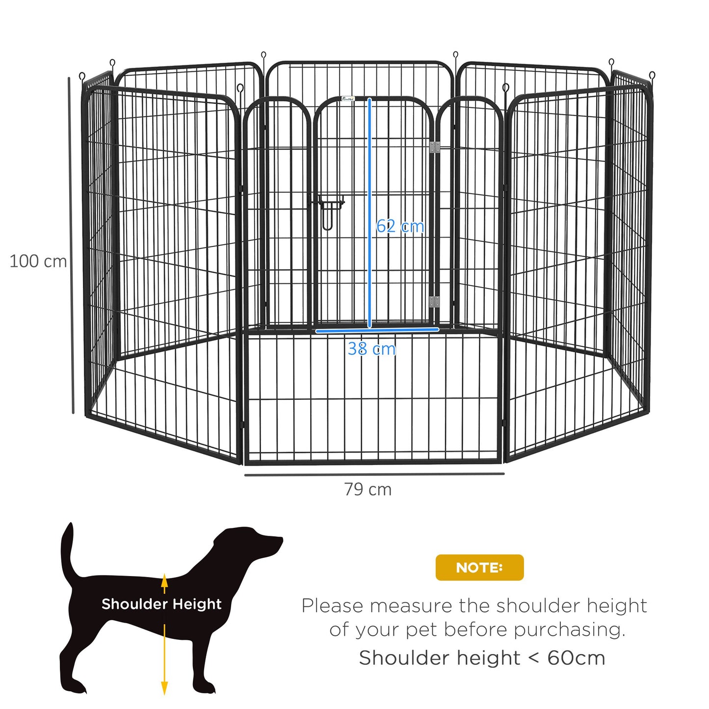 PawHut Parque para Mascotas de 8 Paneles 80x100 cm Corralito para Perros con Puerta y Doble Pestillo Metálicos Cerca de Entrenamiento Negro