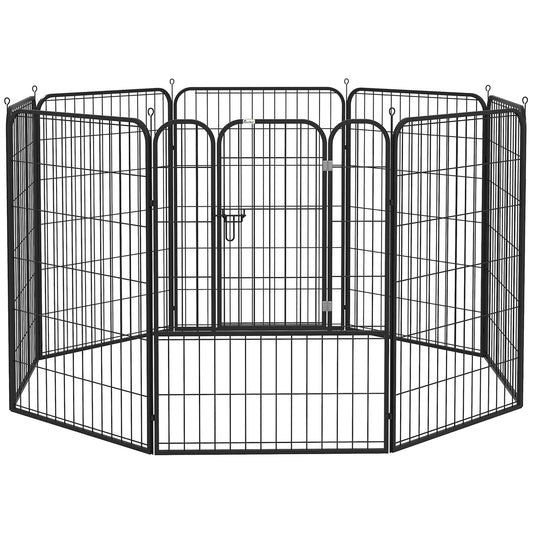 PawHut Parque para Mascotas de 8 Paneles 79x100 cm Corralito para Perros con Puerta y Doble Pestillo Metálicos Cerca de Entrenamiento Negro