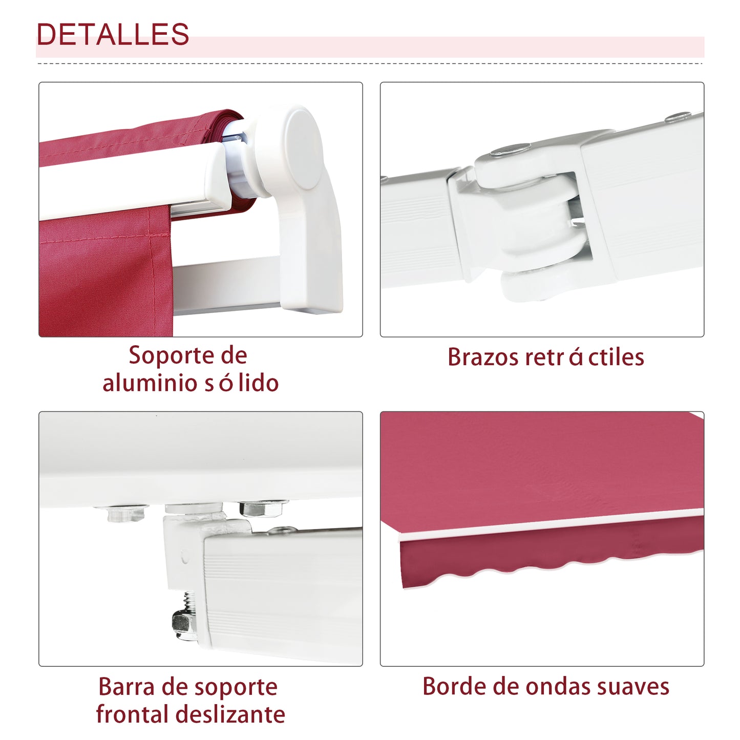 Outsunny Toldo Manual Retráctil 395x245 cm Toldo para Balcón con Manivela de Metal Impermeable y Anti-UV Toldo Enrollable de Exterior para Jardín Terraza Ventanas Rojo