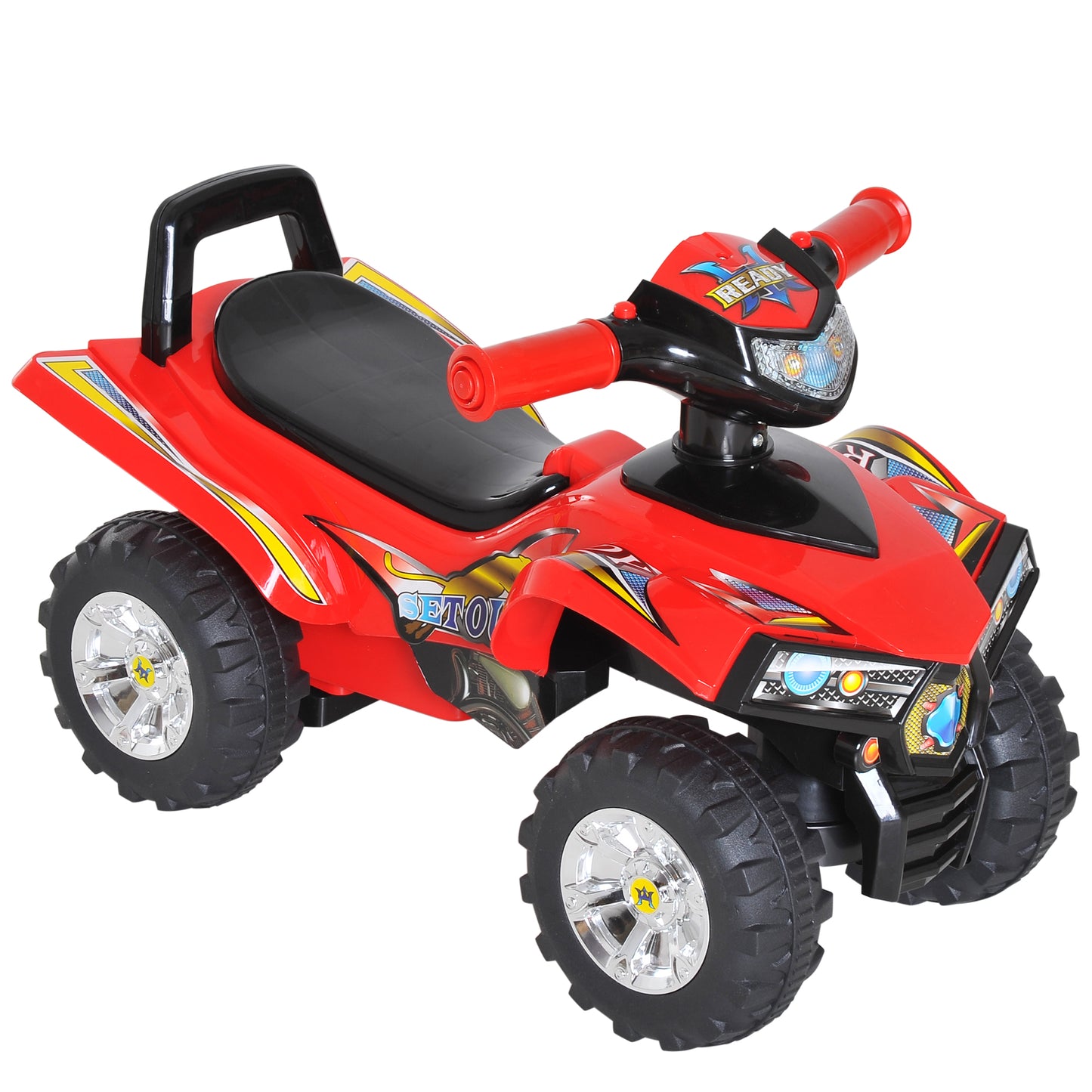 HOMCOM Quad Correpasillos Infantil Coche sin Pedales para Bebé Juguete Andador Estilo Carrera con Bocina Música Luces 60x38x42cm