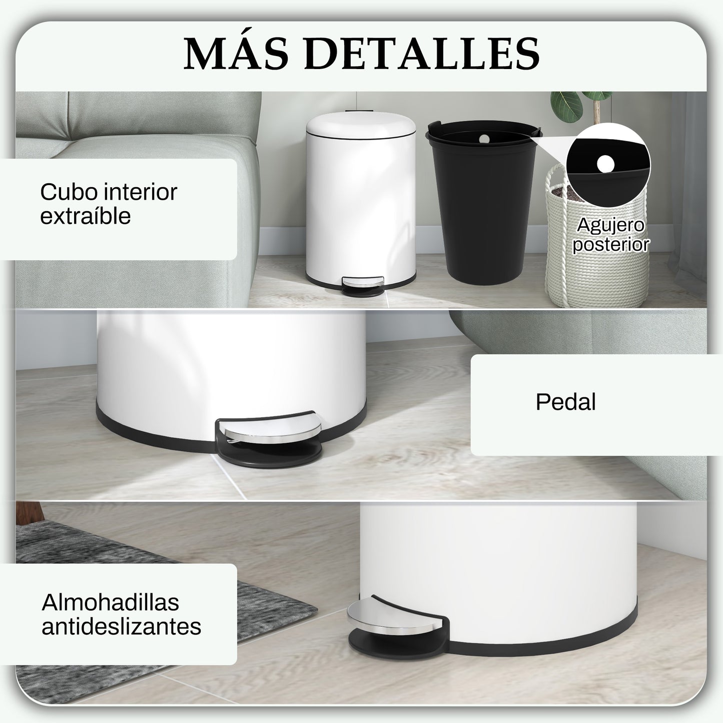 HOMCOM Cubo de Basura para Cocina 20L Papelera de Cocina con Pedal Tapa de Cierre Suave y Cubo Extraíble para Dormitorio Oficina Estudio Salón Crema