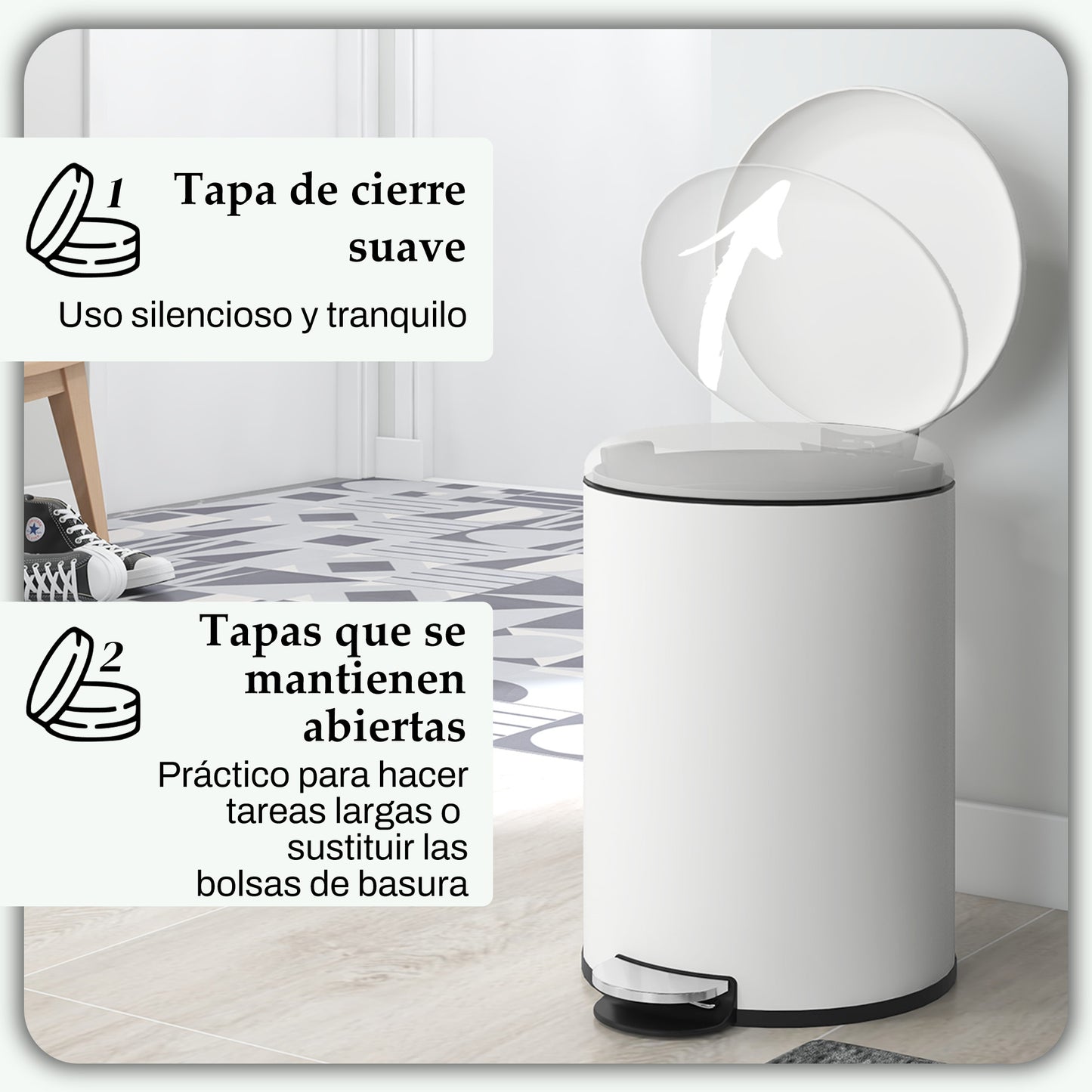 HOMCOM Cubo de Basura para Cocina 20L Papelera de Cocina con Pedal Tapa de Cierre Suave y Cubo Extraíble para Dormitorio Oficina Estudio Salón Crema