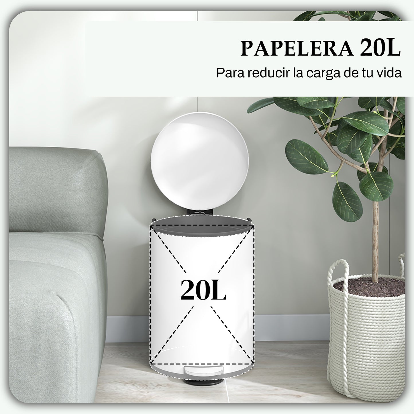 HOMCOM Cubo de Basura para Cocina 20L Papelera de Cocina con Pedal Tapa de Cierre Suave y Cubo Extraíble para Dormitorio Oficina Estudio Salón Crema