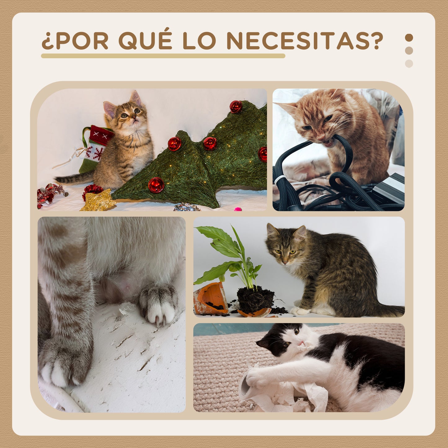 PawHut Árbol Rascador para Gatos Mediano Árbol para Gatos de 3 Niveles Torre para Gatos con Postes de Sisal Tablero para Rascar y Bola Colgante Crema