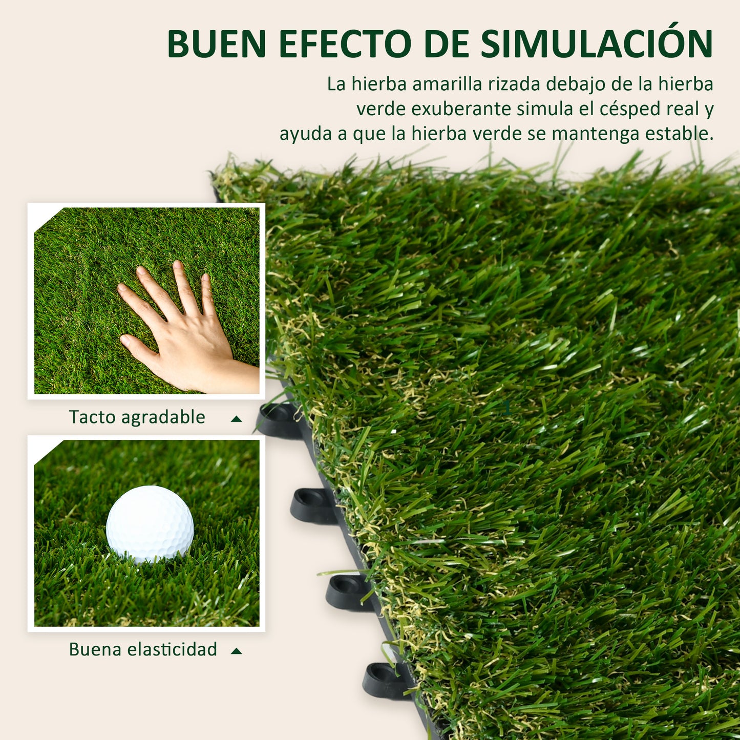 Outsunny Césped Artificial de 10 Piezas Alfombra Césped Artificial 30x30 cm con Altura de Hierba 25 mm Anti-UV Césped Sintético para Jardín Patio Balcón Verde Oscuro