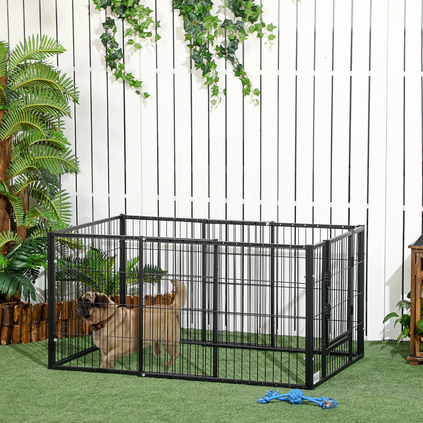 PawHut Parque para Perros de 6 Paneles Corralito para Perros Cercado para Perros con Ancho Ajustable y Marco de Acero 82,5-150x79x61 cm Negro