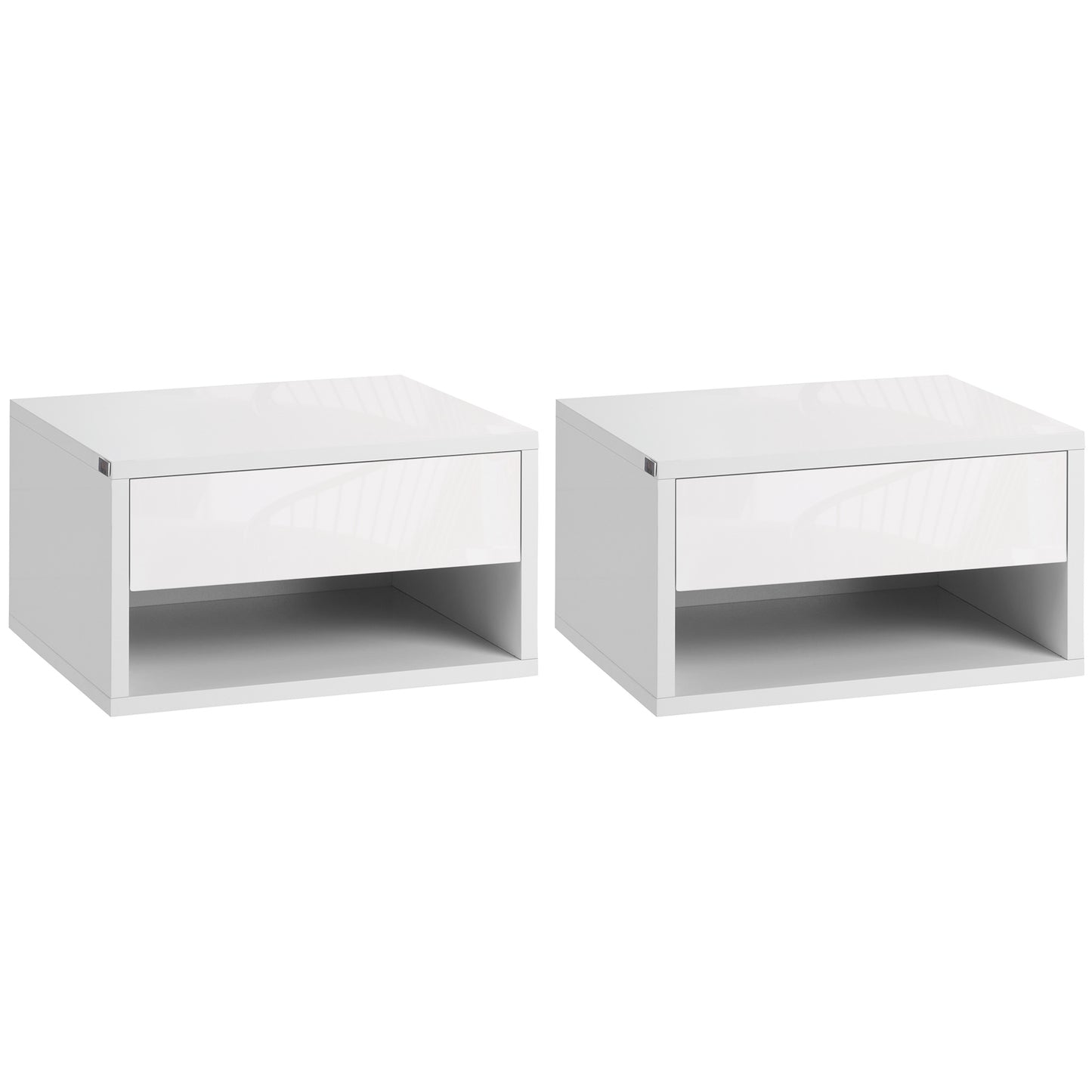 HOMCOM Juego de 2 Mesitas de Noche Flotantes Mesillas de Noche Mesas de Noche con Cajón para Dormitorio Salón 37x32x21 cm Blanco