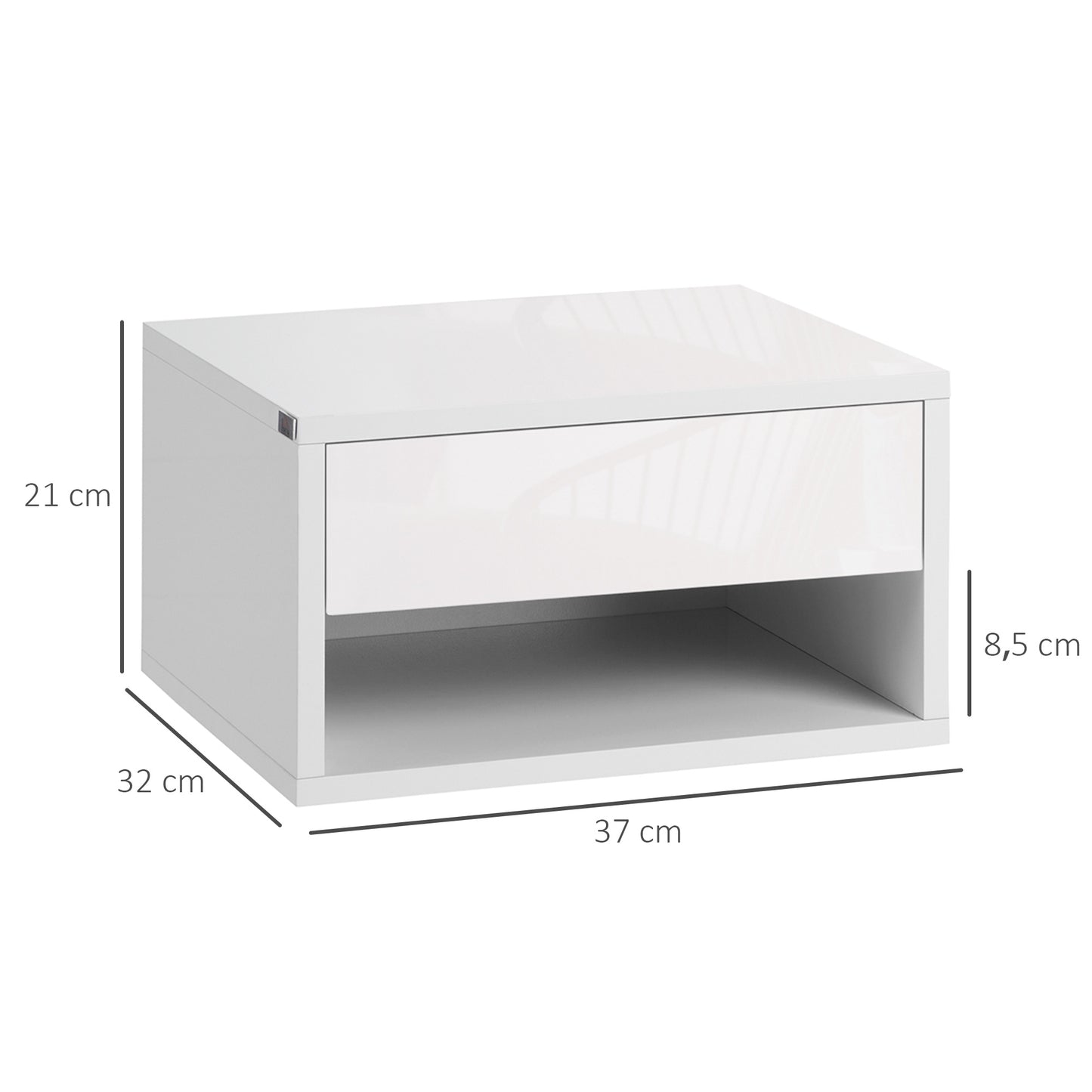 HOMCOM Juego de 2 Mesitas de Noche Flotantes Mesillas de Noche Mesas de Noche con Cajón para Dormitorio Salón 37x32x21 cm Blanco