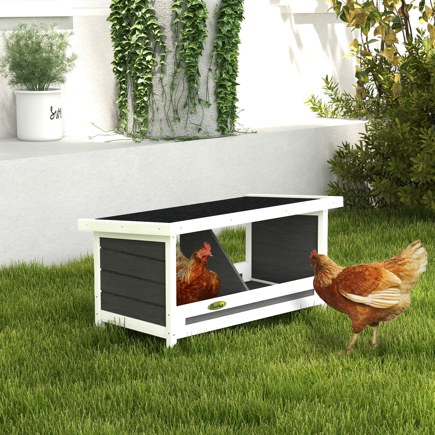 PawHut Ponedero para Gallinas de Madera Caja Nido para 2 Gallinas con 2 Departamentos y Techo Asfáltico para Interior y Exterior Gris