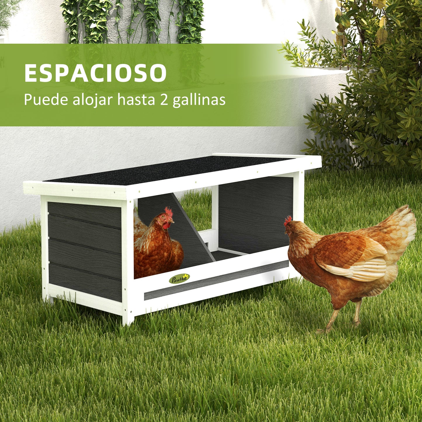 PawHut Ponedero para Gallinas de Madera Caja Nido para 2 Gallinas con 2 Departamentos y Techo Asfáltico para Interior y Exterior Gris