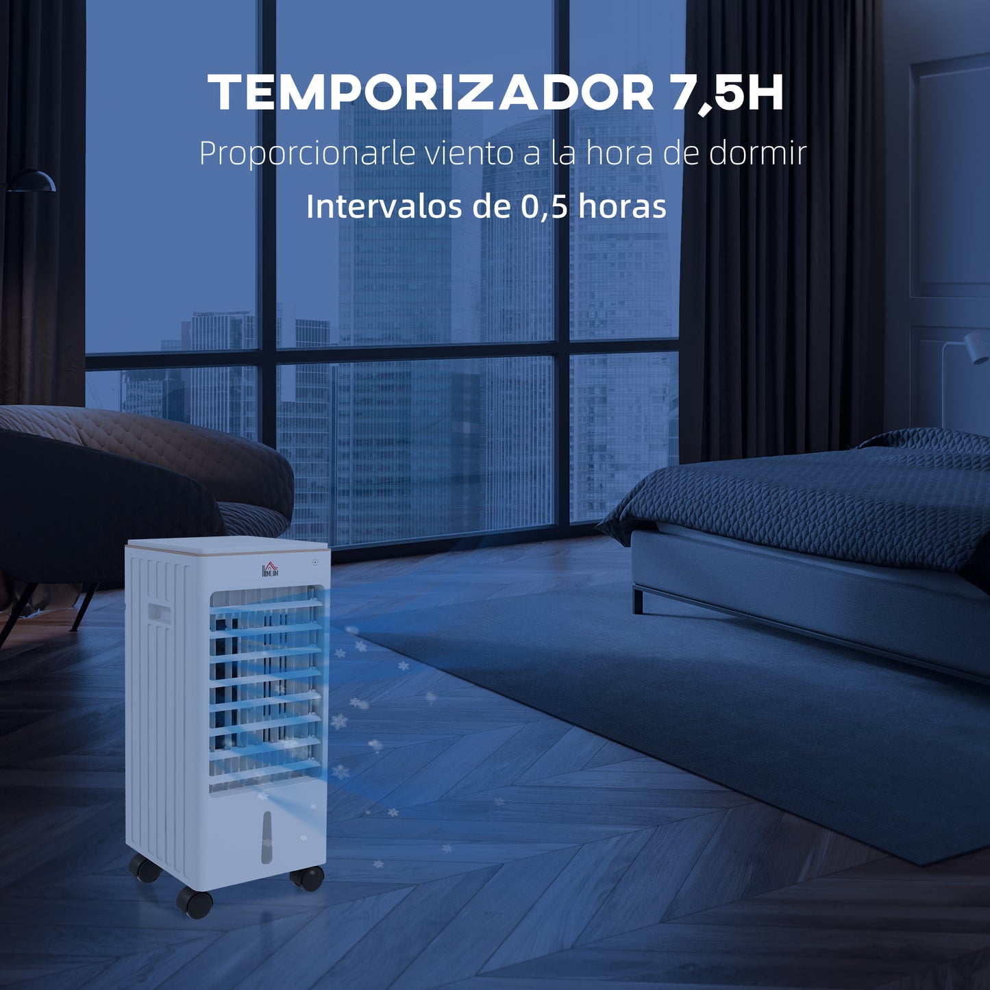 HOMCOM Enfriador de Aire Portátil 3 en 1 Climatizador Evaporativo Oscilante con 3 Velocidades Control Remoto Temporizador 7,5h Pantalla LED Tanque de Agua 3L Efecto 15-20 ㎡ 22,5x24,5x53,5 cm Blanco