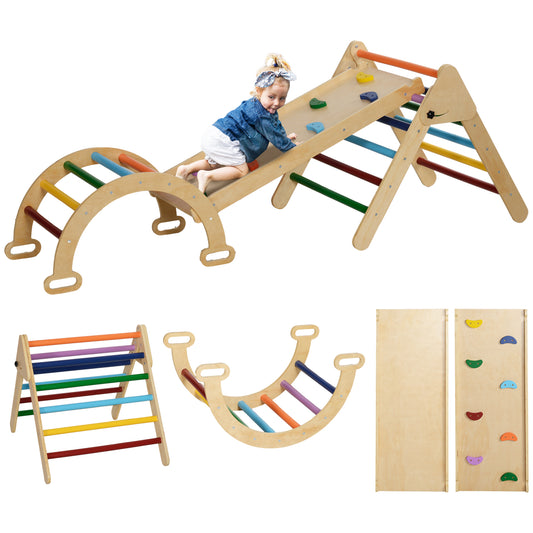 AIYAPLAY Triángulo de Escalada de Madera 5 en 1 Escalada para Niños de 18-48 Meses con Rampa Escalador de Arco para Deslizarse o Escalar 178x64,5 cm Multicolor