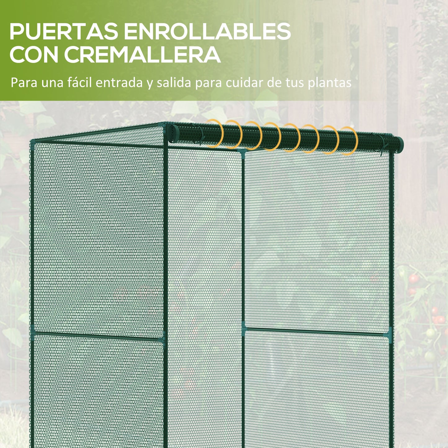 Outsunny Jaula de Cultivo Jaula para Plantas Jaula para Insectos con Puerta Enrollable y Marco de Acero para Jardín Terraza Patio 120x120x180 cm Verde