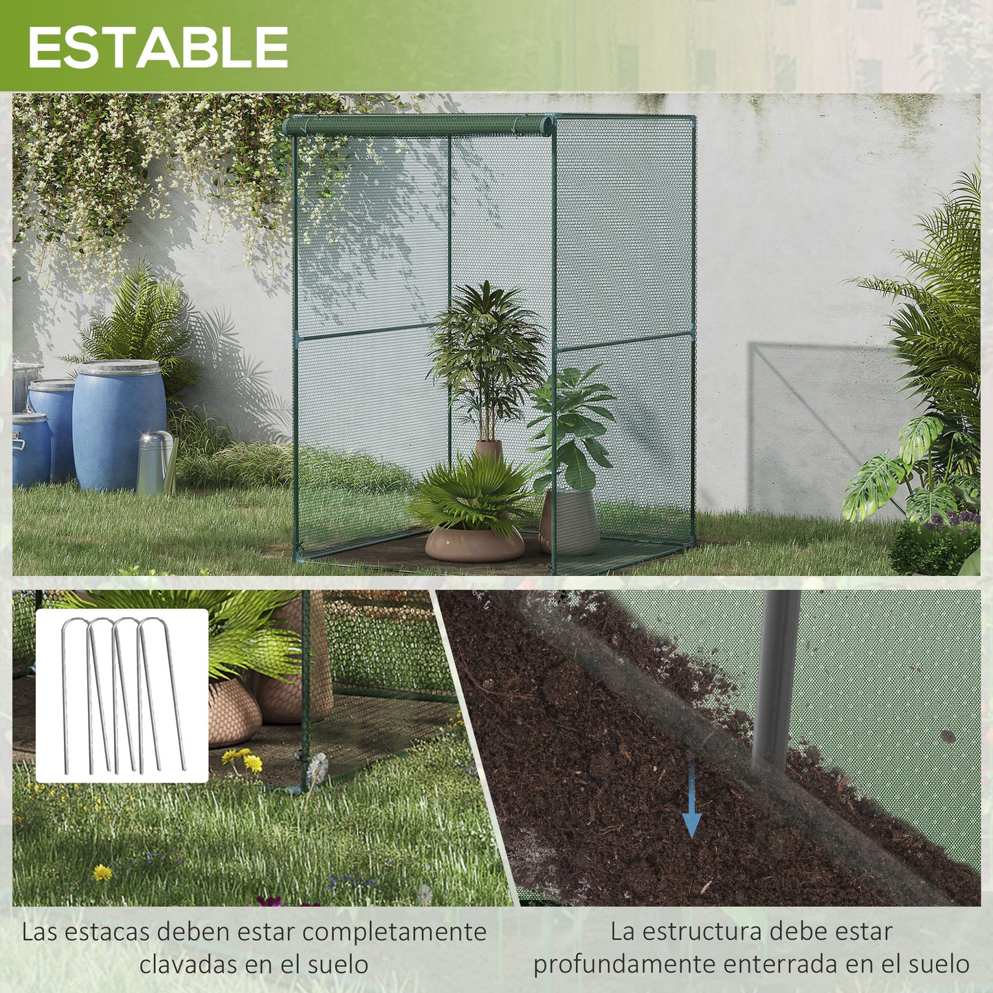 Outsunny Jaula de Cultivo Jaula para Plantas Jaula para Insectos con Puerta Enrollable y Marco de Acero para Jardín Terraza Patio 120x120x180 cm Verde