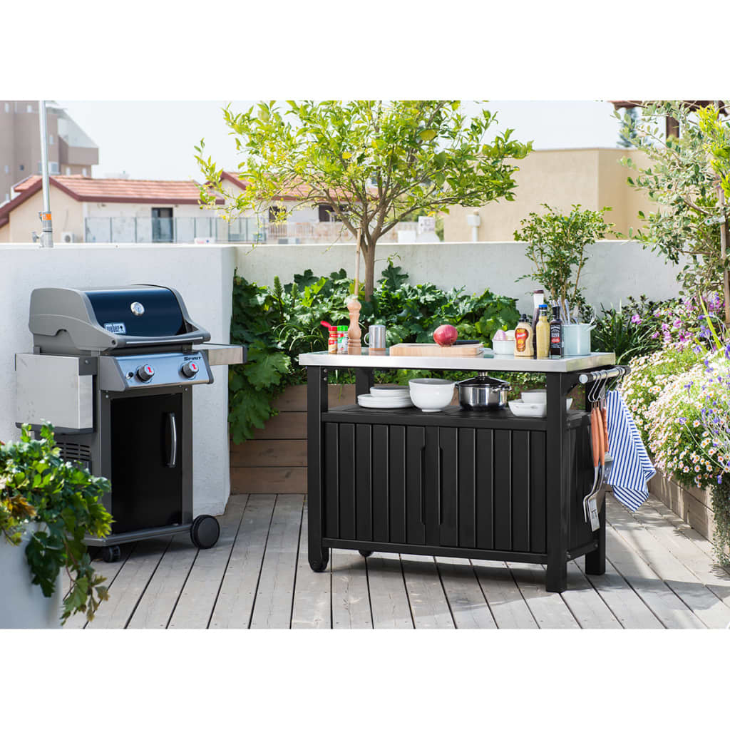 Keter Mesa de jardín multifuncional para barbacoa Unity XL look madera