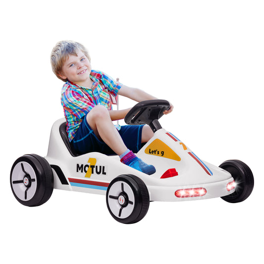 AIYAPLAY Kart Eléctrico para Niños de +3 Años Kart Eléctrico 6 V con Música Luz Bocina Cinturón de Seguridad Go Kart Carga 50 kg Blanco