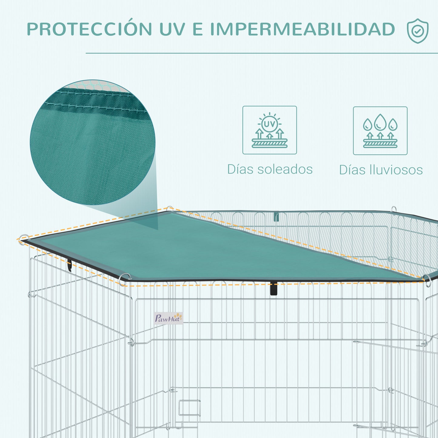 PawHut Parque de Juegos para Perros 6 Paneles 59x60 cm Plegables Valla Metálica para Mascotas con Puerta con Pestillo y Toldo Superior para Jardín Patio Exterior Plata