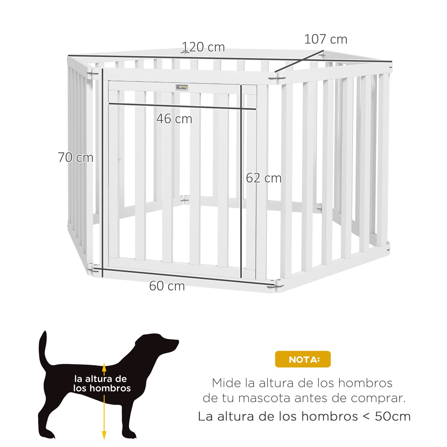 PawHut Parque para Perros de 6 Paneles 60x70 cm Valla para Mascotas Plegable de Pino con Puerta Pies de Goma Antideslizantes y Forma Personalizable para Pasillos Escaleras Blanco