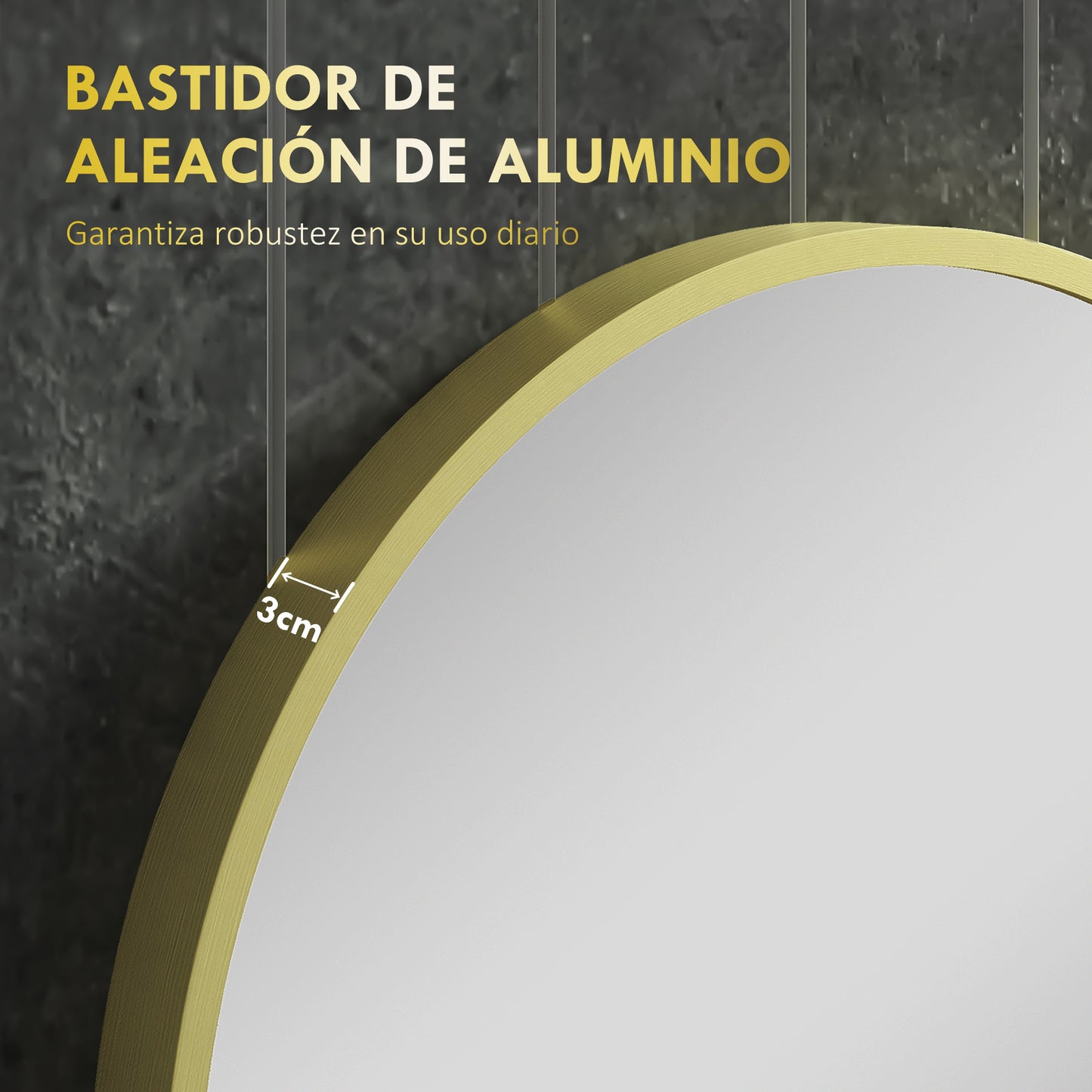 HOMCOM Espejo de Baño Ø70 cm Espejo de Pared Espejo Decorativo con Marco de Aluminio y Gancho Fácil Instalación para Salón Entrada Pasillo Dorado
