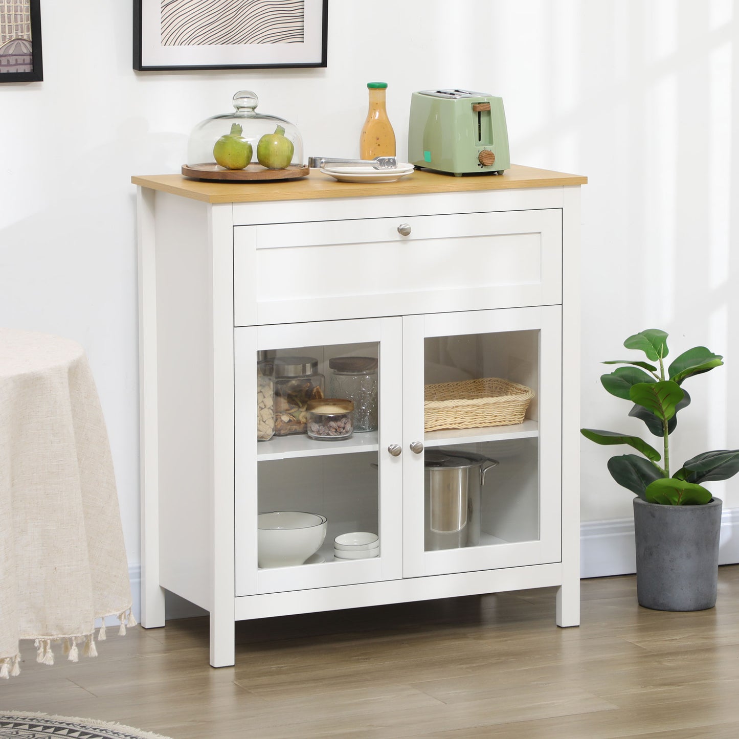 HOMCOM Conjunto de Cocina Juego de 1 Alacena de Cocina y 1 Aparador de Cocina con Cajón y Estante Ajustable Estilo Moderno para Salón Comedor 100x40x180 cm 80x40x90 cm Blanco