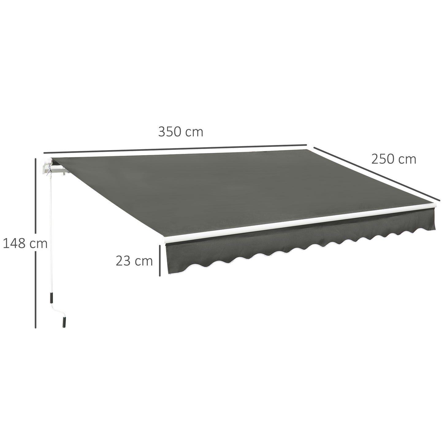 Outsunny Toldo Manual Retráctil 350x250 cm Toldo para Balcón con Manivela de Metal Impermeable y Anti-UV Toldo Enrollable de Exterior para Jardín Terraza Ventanas Gris