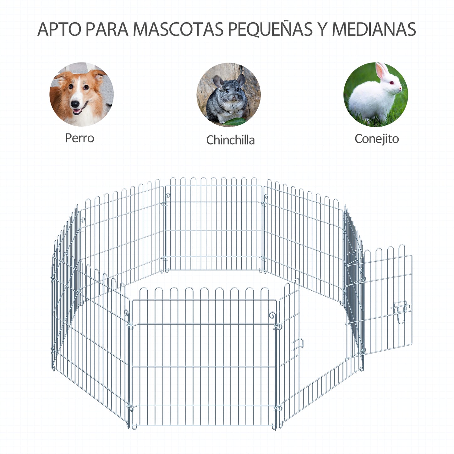 PawHut Parque para Perros de 8 Piezas 63x60 cm Vallas para Perros Plegables con 1 Puerta y Marco de Acero para Jardín Patio Plata