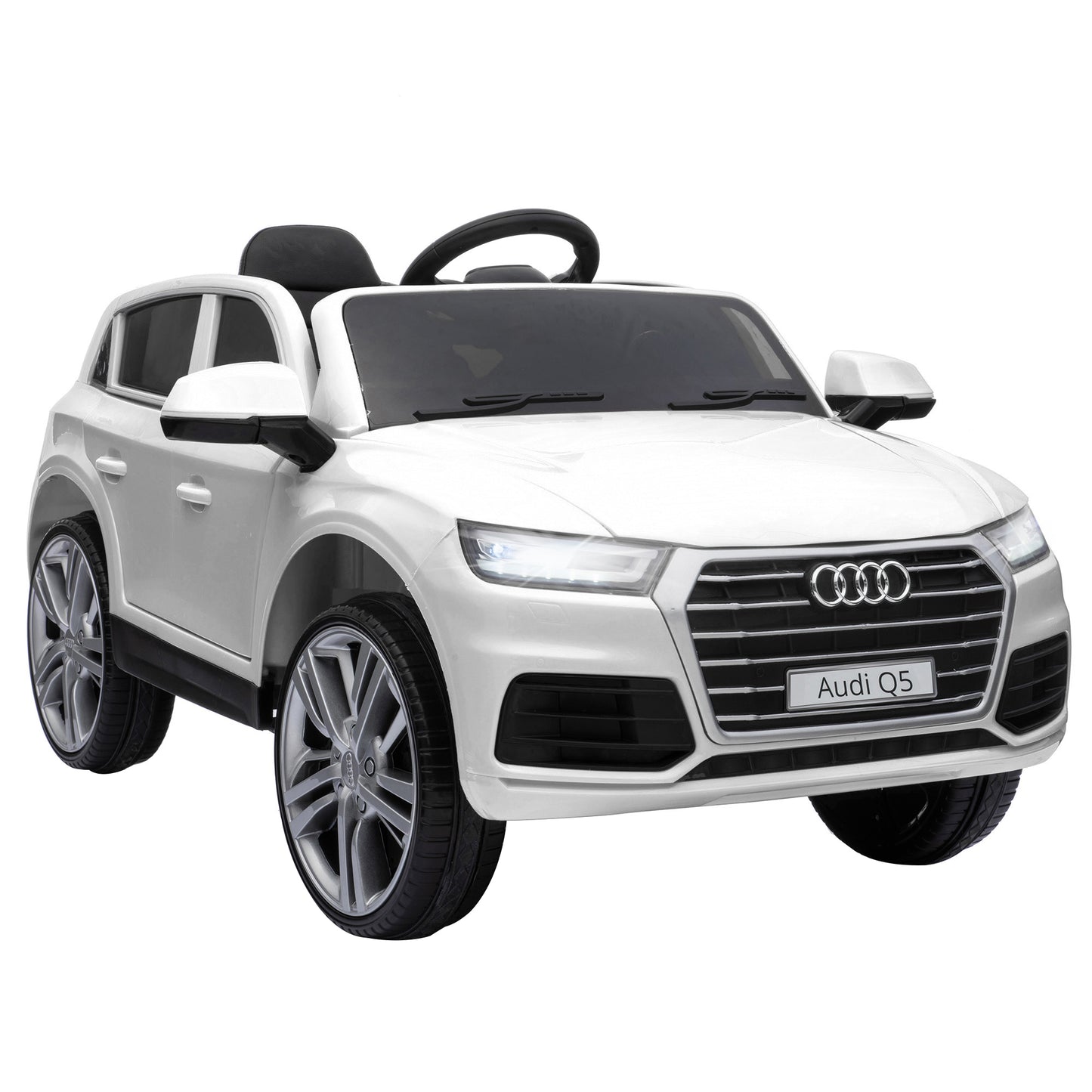 HOMCOM Coche Eléctrico para Niño +3 Años Audi Q5 con Mando a Distancia MP3 Luces y Sonidos Apertura de Puerta y Tirador Carga 30 kg 116x75x56 cm Blanco