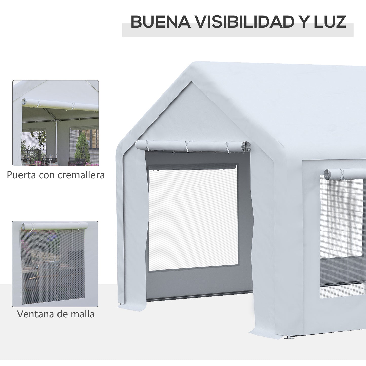 Outsunny Carpa para Fiestas 6x3 m Pabellón de Jardín con 2 Paredes Laterales Extraíbles 2 Puertas y 6 Ventanas con Cremalleras Protección UV Impermeable Cenador para Eventos Celebraciones Blanco