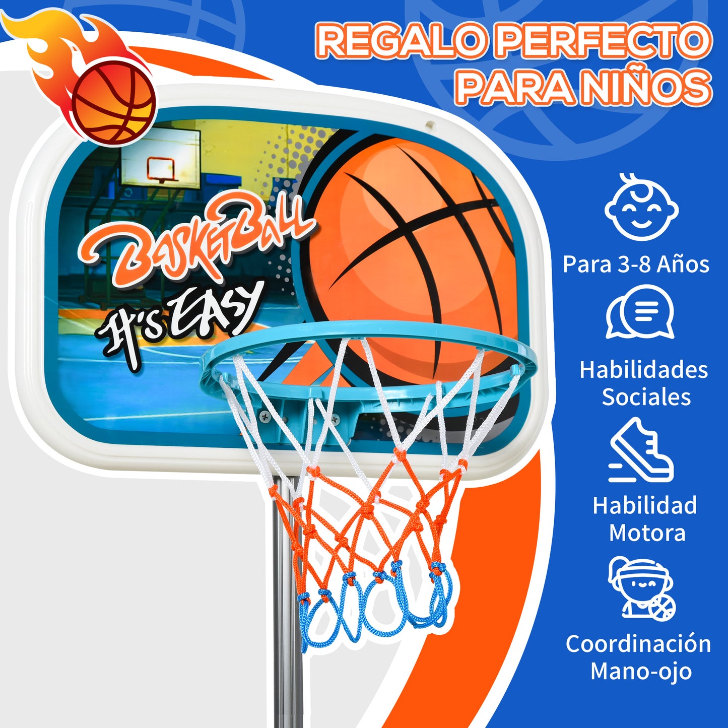 HOMCOM Canasta de Baloncesto para Niños Aro Baloncesto con Soporte Altura Ajustable y Base Rellenable Incluida Interior y Exterior 32x65x126-158 cm