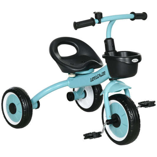 AIYAPLAY Triciclo para Niños de 2 a 5 Años Bicicleta Infantil con Asiento Ajustable Cesta Timbre Pedales y 3 Ruedas Carga 25 kg 70,5x53x58 cm Azul