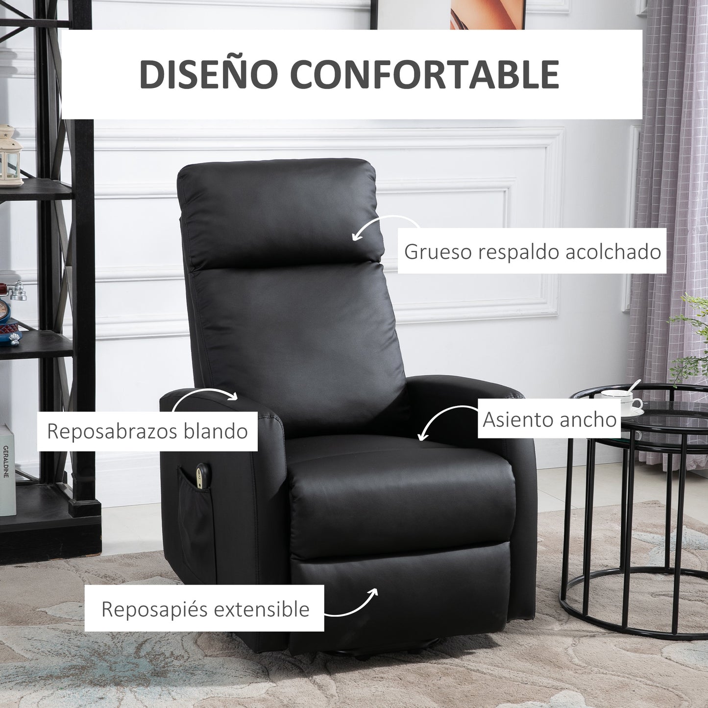 HOMCOM Sillón Levanta Personas Sillón Relax Eléctrico Sillón Elevador Reclinable 145° con Control Remoto Reposapiés para Personas Mayores 67x95x105 cm Negro