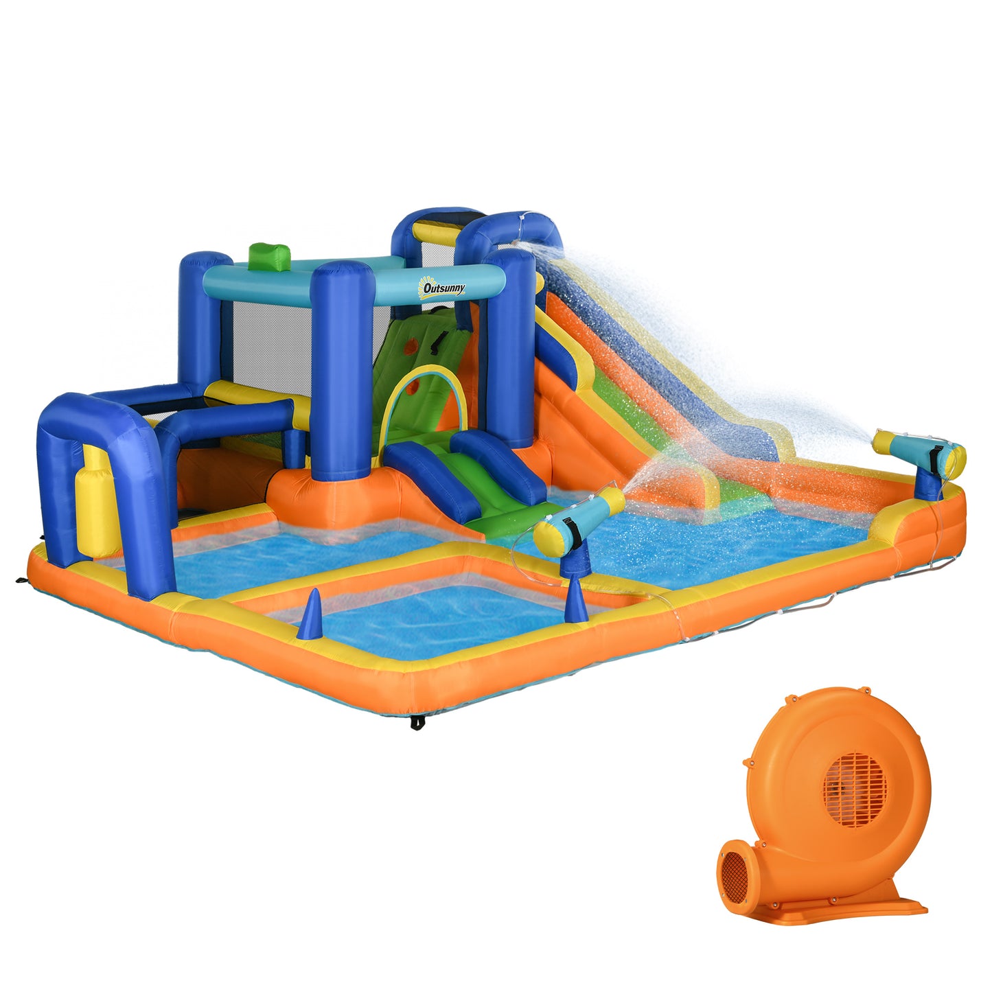 Outsunny Castillo Hinchable Infantil 7 en 1 Castillo Hinchable para Niños Parque Acuático con Tobogán Piscina Muro de Escalada Inflador y Bolsa de Transporte 430x420x200 cm Multicolor